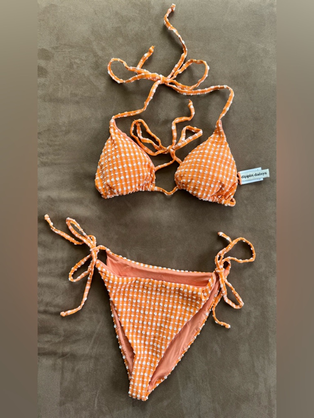 Dippin' Daisy's Orange White Checkered Tie Bikini
